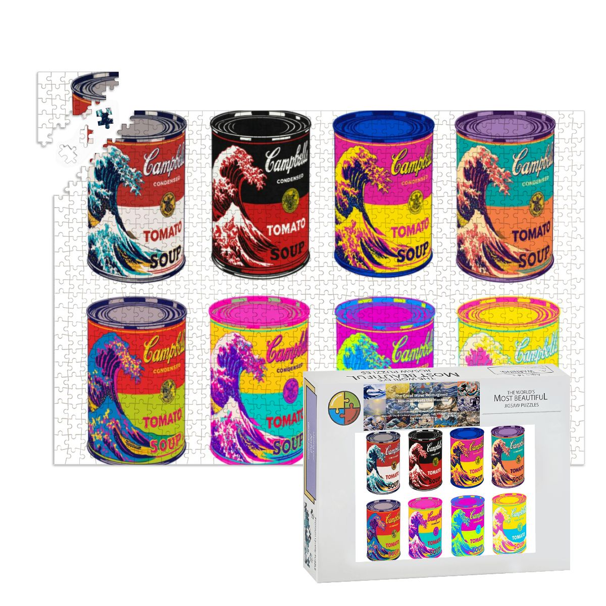 Wooden Jigsaw Puzzles 1000 pcs -Hokusai × Warhol – Eight Cans of Infinity -  | Japanese Art Jigsaw Puzzle