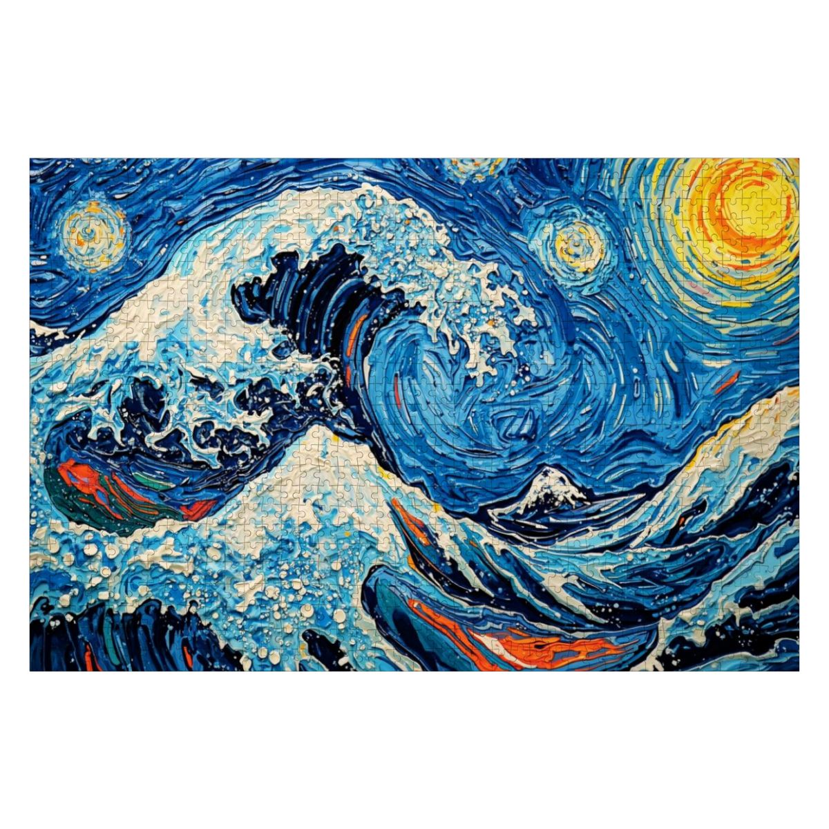 Wooden Jigsaw Puzzles 1000 pcs-Hokusai × Gogh - When the Great Wave Meets the Sunflower -  | Japanese Art Jigsaw Puzzle
