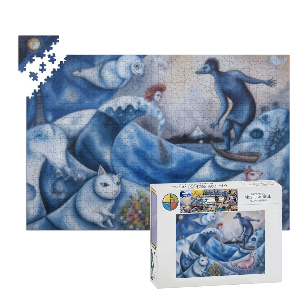 Wooden Jigsaw Puzzles 1000 pcs - Hokusai × Chagall – The Floating Wave of Memory -  | Japanese Art Jigsaw Puzzle