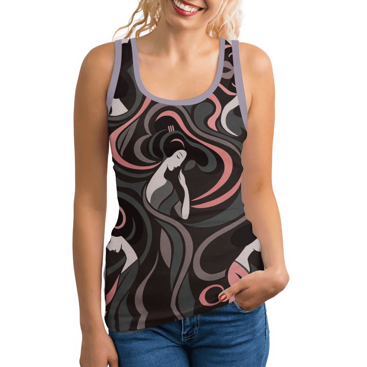 Sleeveless Workout Tops for Women - Yumeji Hirado Woman Japanese Art -  | Japanese Art Product